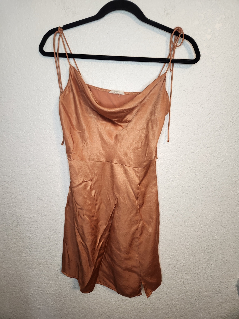 Endless blu Satin Cowl Neck Slip Dress Copper Tan S
